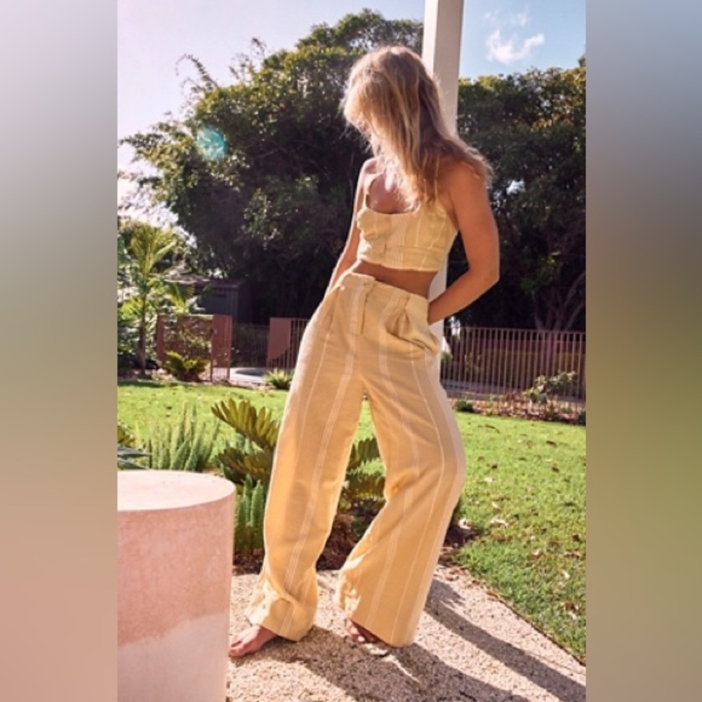 Free People Yellow/Tan Wide Leg Jumpsuit